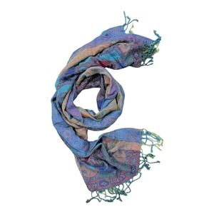 Unbranded Scarf Womens OS Paisley Pashmina Blue Purple Orange Fringe Bohemian